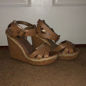 Tan Leather Strappy Wedges